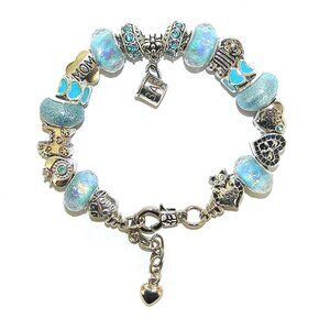 It's A Boy, New Baby, Baby Shower European Charm Bracelet New Mom, Blue Crystals